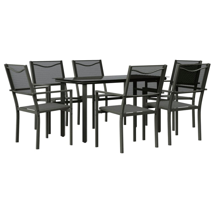 Set da Pranzo da Giardino 7 pz Nero in Acciaio e Textilenecod mxl 77089