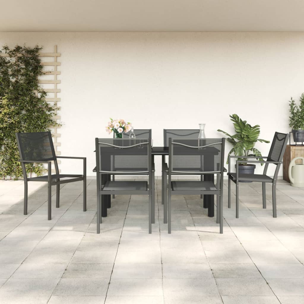 Set da Pranzo da Giardino 7 pz Nero in Acciaio e Textilenecod mxl 77089