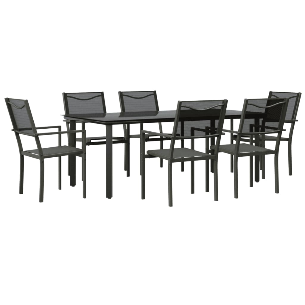 Set da Pranzo da Giardino 7 pz Nero in Acciaio e Textilenecod mxl 125016