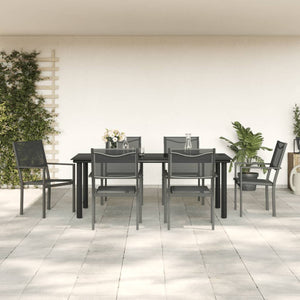 Set da Pranzo da Giardino 7 pz Nero in Acciaio e Textilenecod mxl 125016