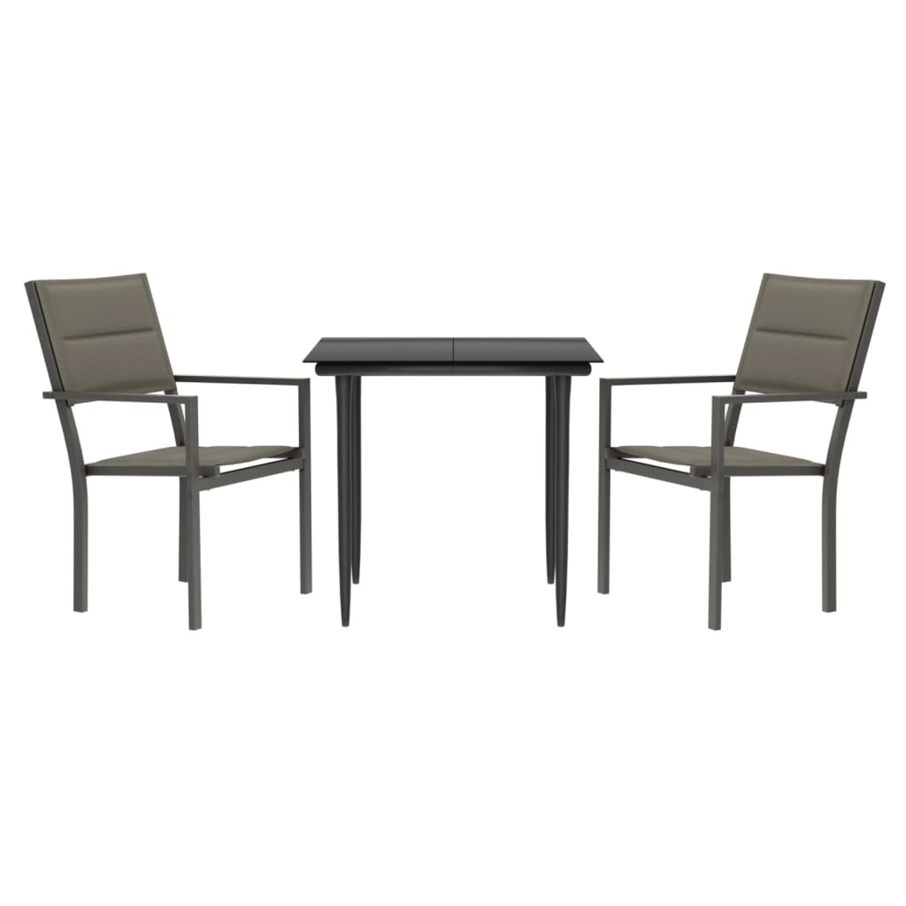 Set da Pranzo da Giardino 3 pz Nero in Acciaio e Textilenecod mxl 77293