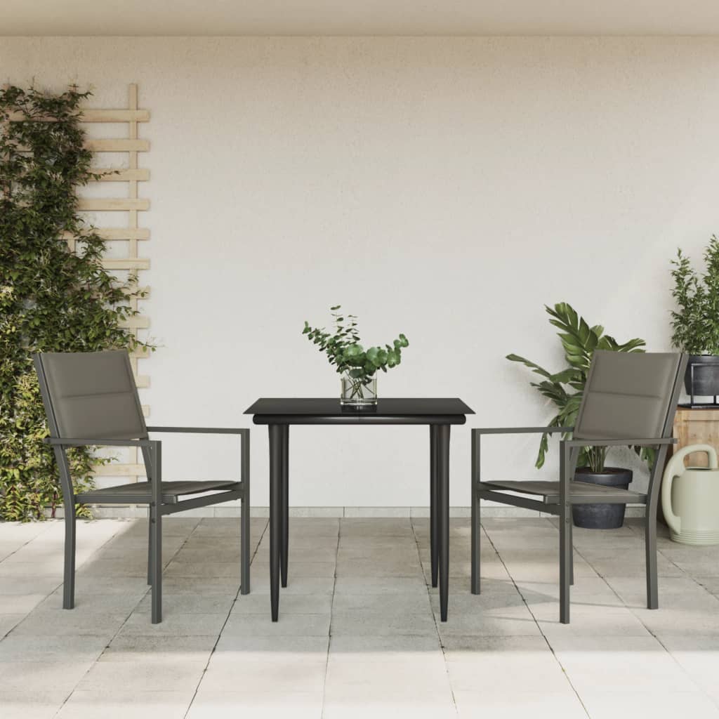 Set da Pranzo da Giardino 3 pz Nero in Acciaio e Textilenecod mxl 77293