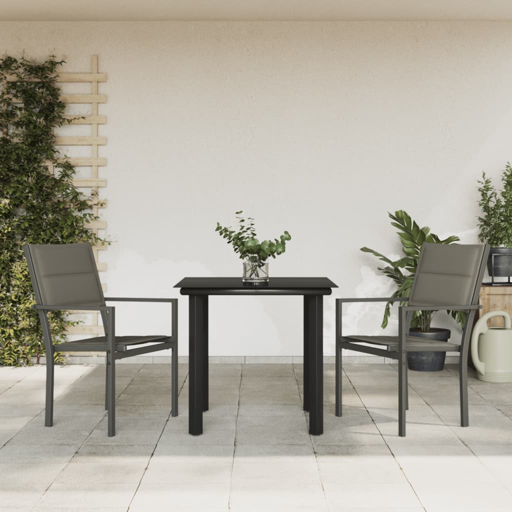 Set da Pranzo da Giardino 3 pz Nero in Acciaio e Textilenecod mxl 101084