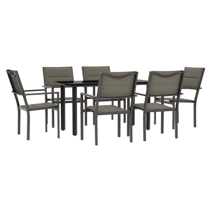 Set da Pranzo da Giardino 7 pz Nero in Acciaio e Textilenecod mxl 125021