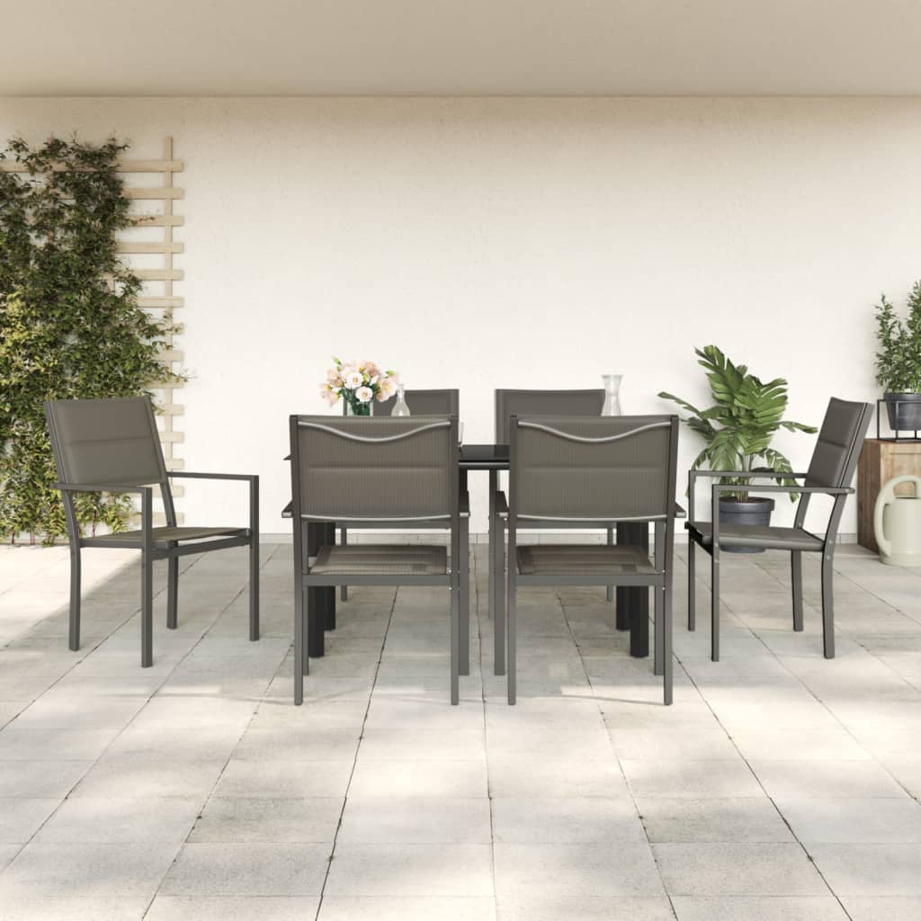 Set da Pranzo da Giardino 7 pz Nero in Acciaio e Textilenecod mxl 125021