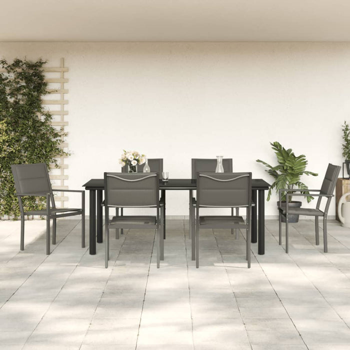 Set da Pranzo da Giardino 7 pz Nero in Acciaio e Textilenecod mxl 77108