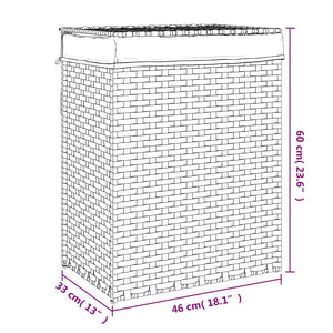 Cesto Portabiancheria Coperchio Grigio 46x33x60 cm Polyrattan 372031