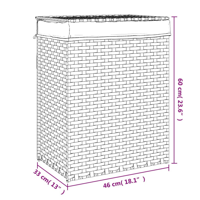 Cesto Portabiancheria Coperchio Grigio 46x33x60 cm Polyrattan 372031