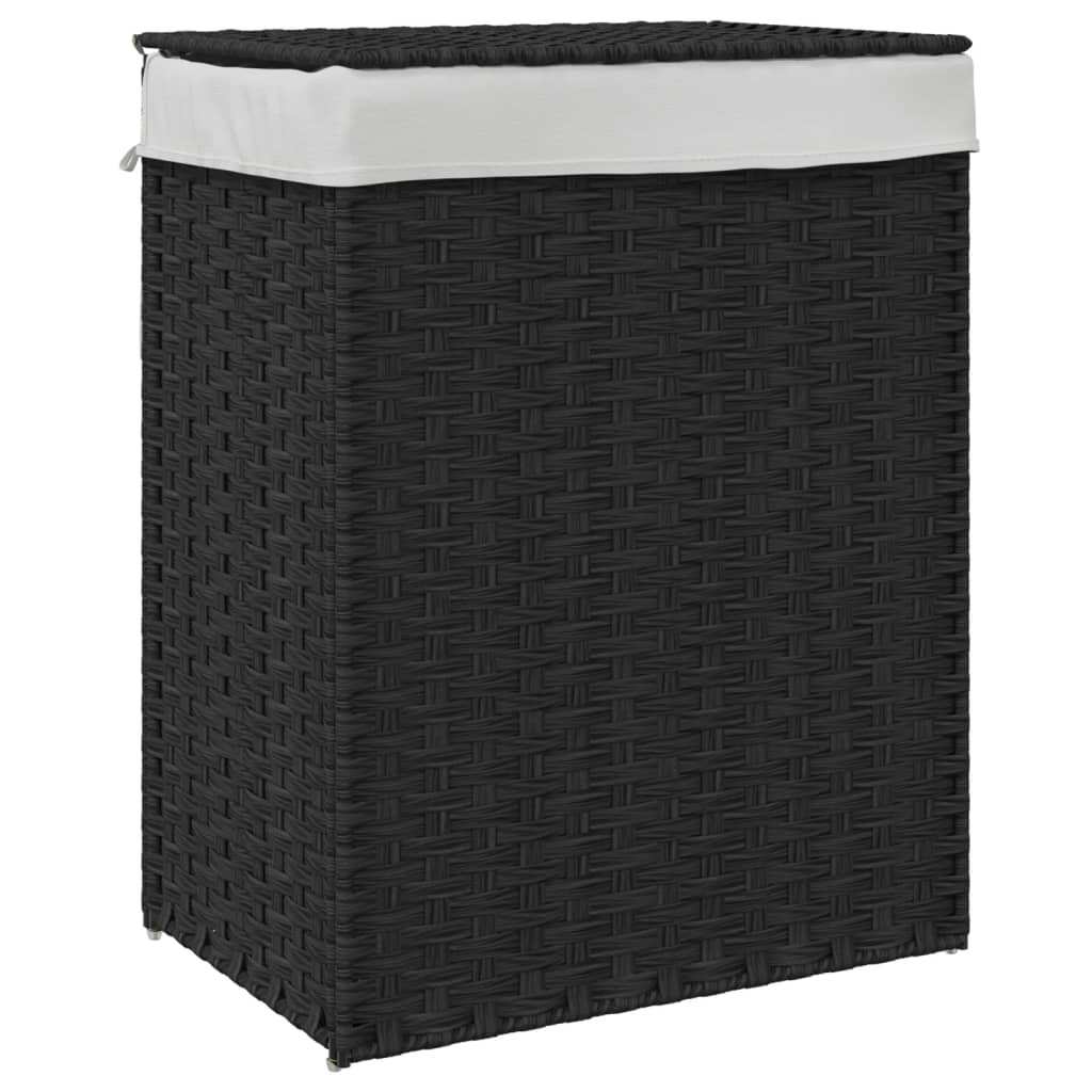 Cesto Portabiancheria con Coperchio Nero 46x33x60 cm Polyrattan 372032