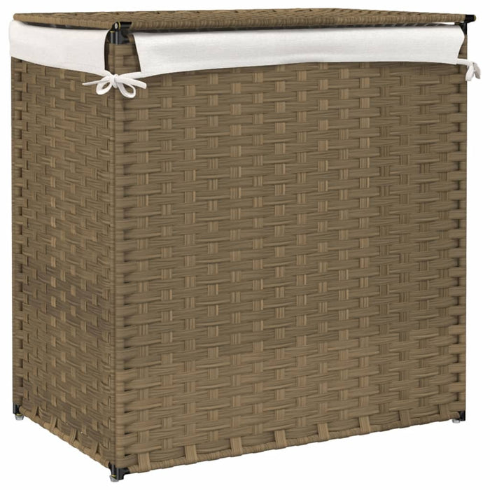 Cesto Portabiancheria con 2 Sezioni 53x35x57 cm Polyrattan 372034