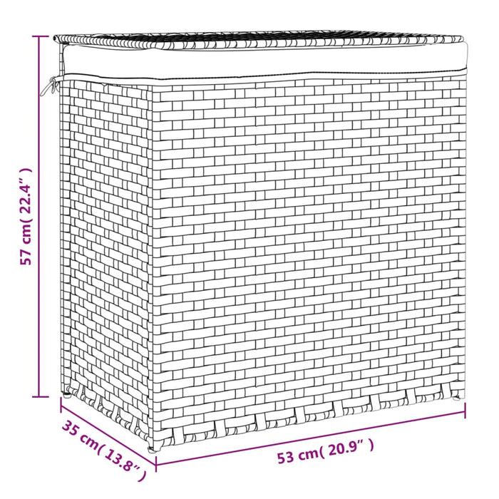 Cesto Portabiancheria con 2 Sezioni 53x35x57 cm Polyrattan 372034