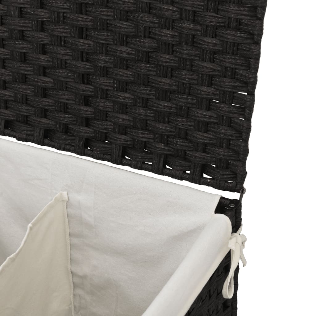 Cesto Portabiancheria 2 Sezioni Nero 53x35x57 cm Polyrattan 372037