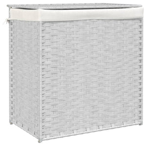 Cesto Portabiancheria 2 Sezioni Bianco 53x35x57 cm Polyrattan 372038