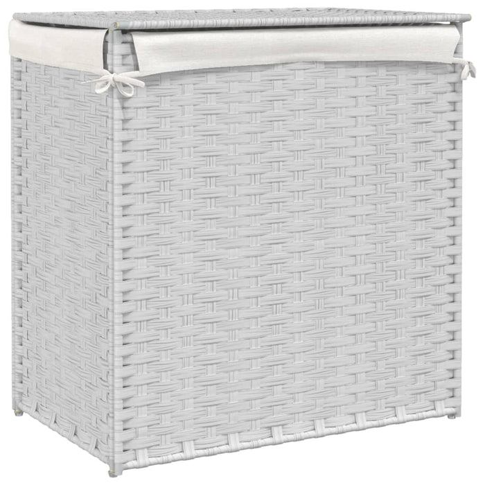 Cesto Portabiancheria 2 Sezioni Bianco 53x35x57 cm Polyrattan 372038