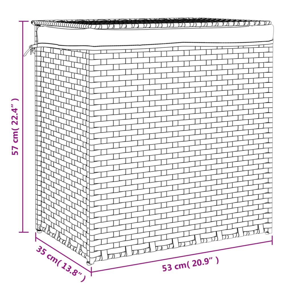 Cesto Portabiancheria 2 Sezioni Bianco 53x35x57 cm Polyrattan 372038