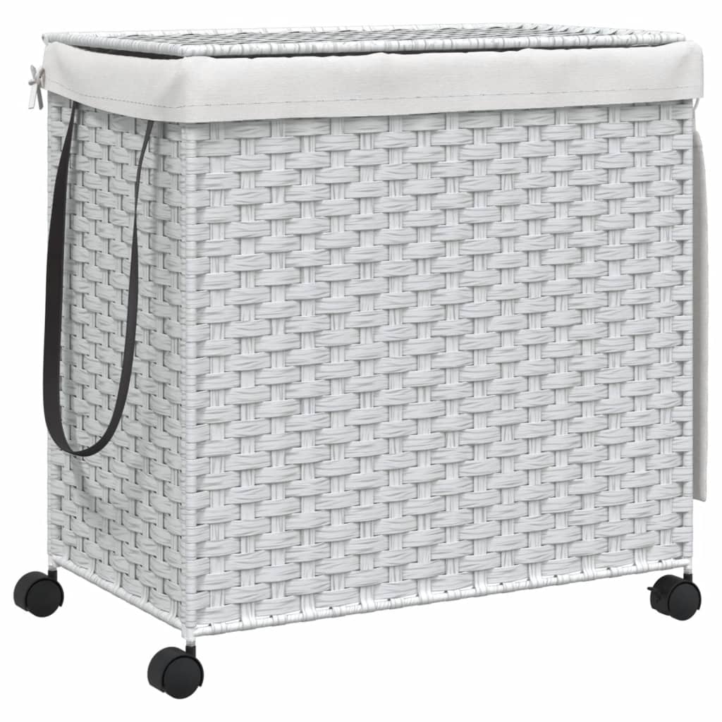 Cesto Portabiancheria con Ruote Bianco 60x35x60,5 cm Rattan 372043