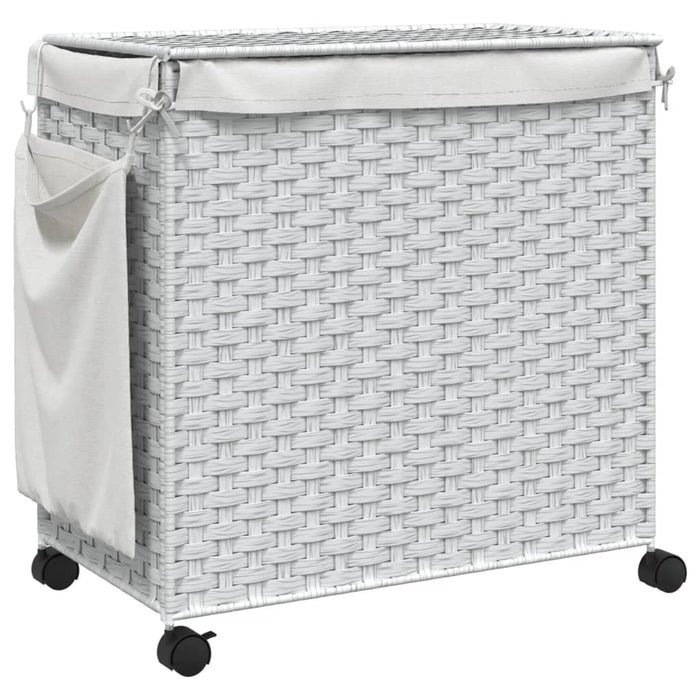 Cesto Portabiancheria con Ruote Bianco 60x35x60,5 cm Rattan 372043