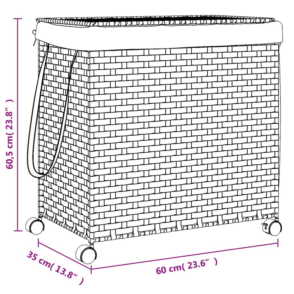 Cesto Portabiancheria con Ruote Bianco 60x35x60,5 cm Rattan 372043