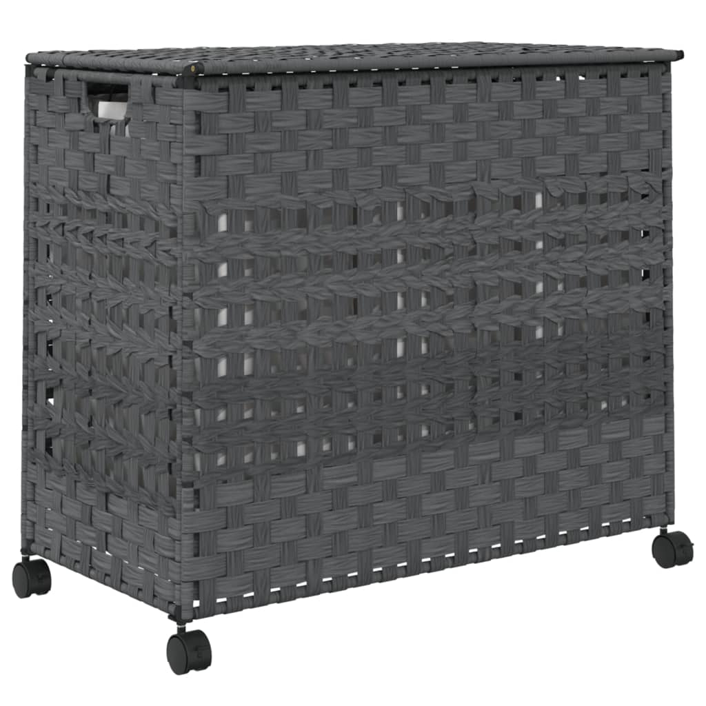 Cesto Portabiancheria con Ruote Grigio 66x35x60 cm Rattan 372046