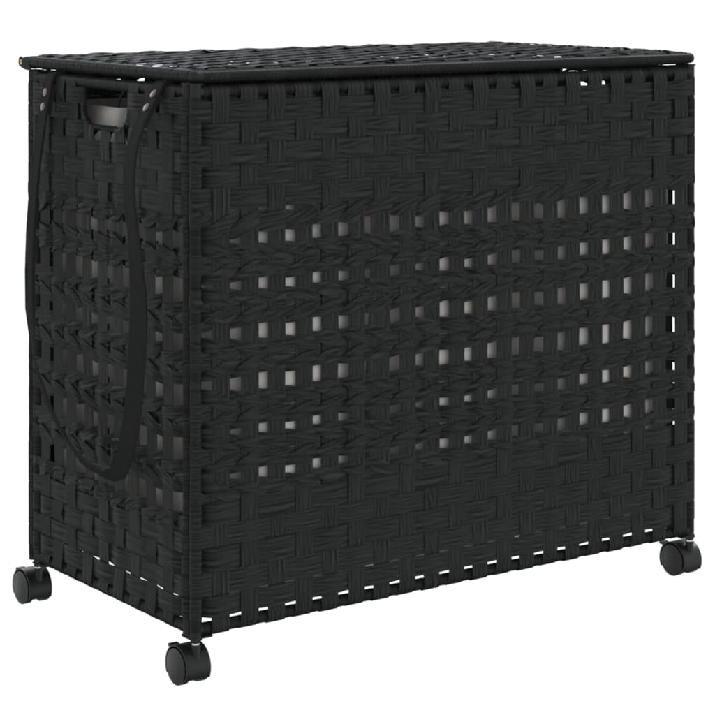 Cesto Portabiancheria con Ruote Nero 66x35x60 cm Rattan 372047