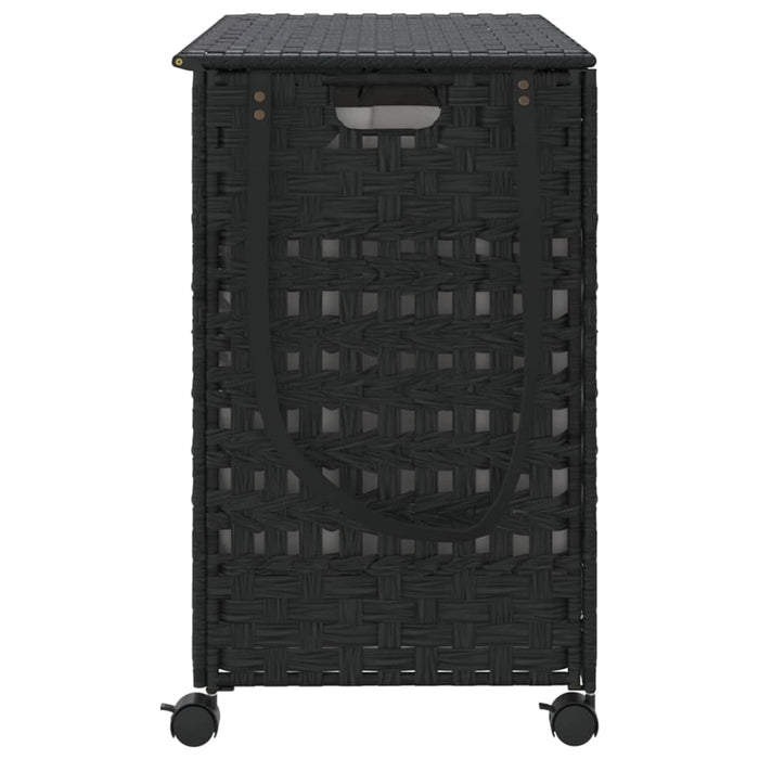 Cesto Portabiancheria con Ruote Nero 66x35x60 cm Rattan 372047