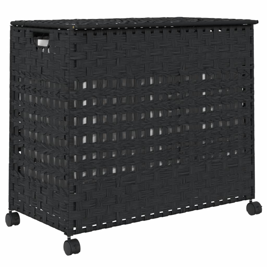 Cesto Portabiancheria con Ruote Nero 66x35x60 cm Rattan 372047