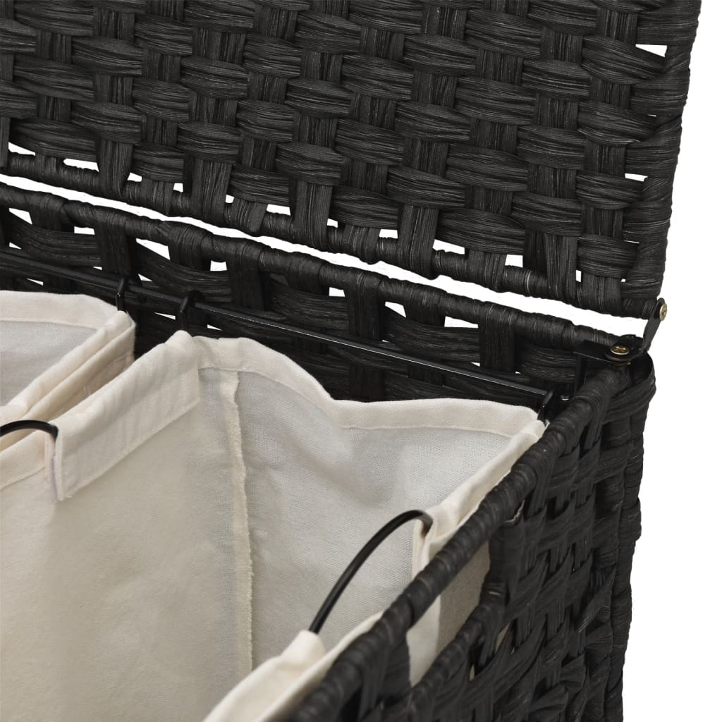 Cesto Portabiancheria con Ruote Nero 66x35x60 cm Rattan 372047