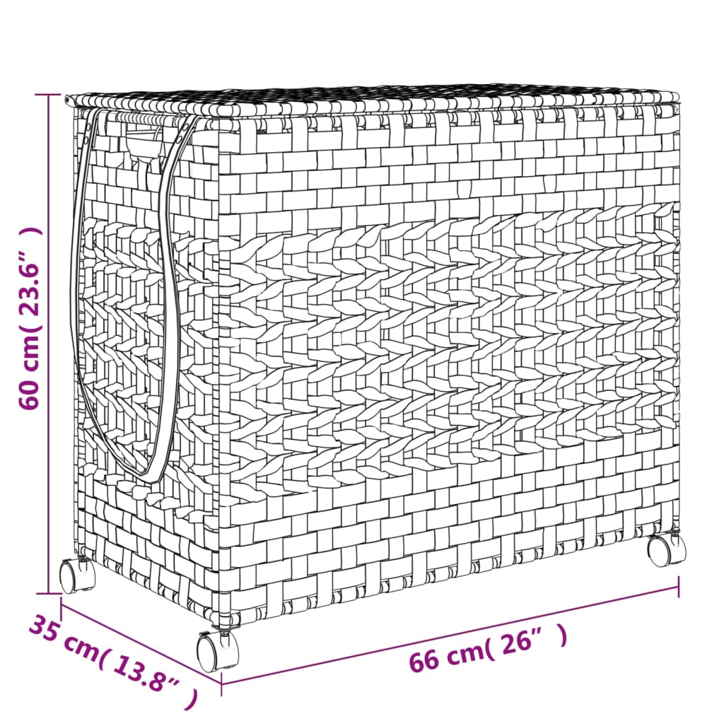 Cesto Portabiancheria con Ruote Nero 66x35x60 cm Rattan 372047