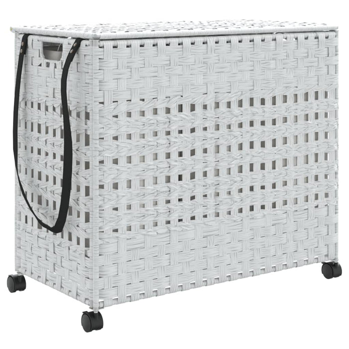 Cesto Portabiancheria con Ruote Bianco 66x35x60 cm Rattan 372048