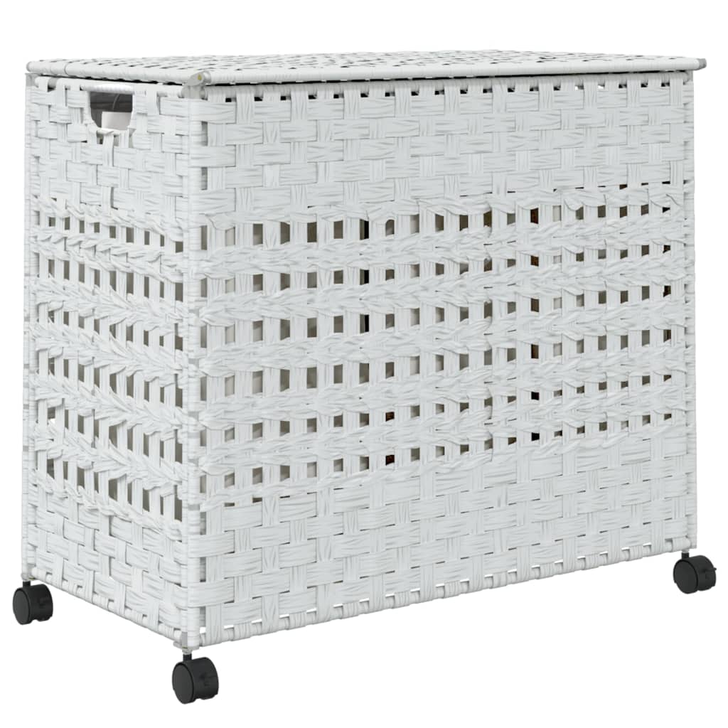 Cesto Portabiancheria con Ruote Bianco 66x35x60 cm Rattan 372048