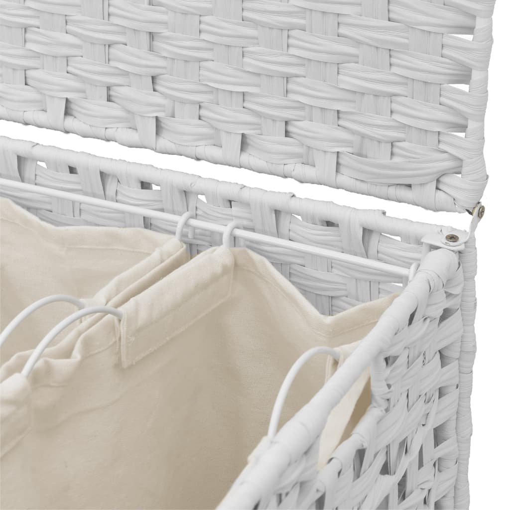 Cesto Portabiancheria con Ruote Bianco 66x35x60 cm Rattan 372048