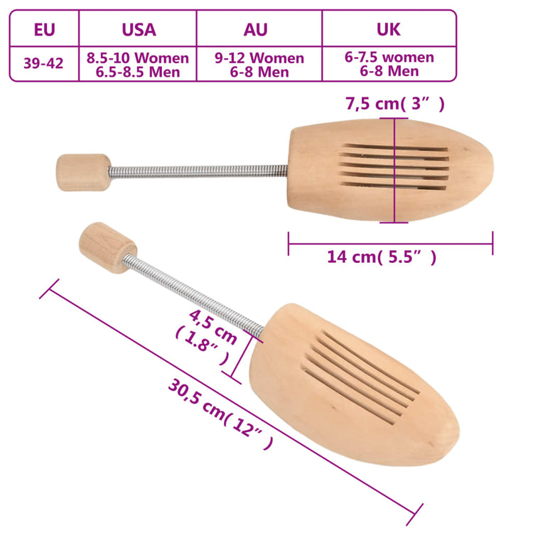 Tendiscarpe 2 Paia EU 39-42 Legno Massello di Loto 155256