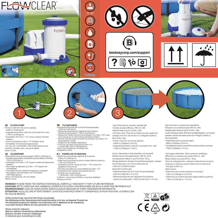 Bestway Pompa Filtro per Piscina Flowclear da 9463 L/h 3202521