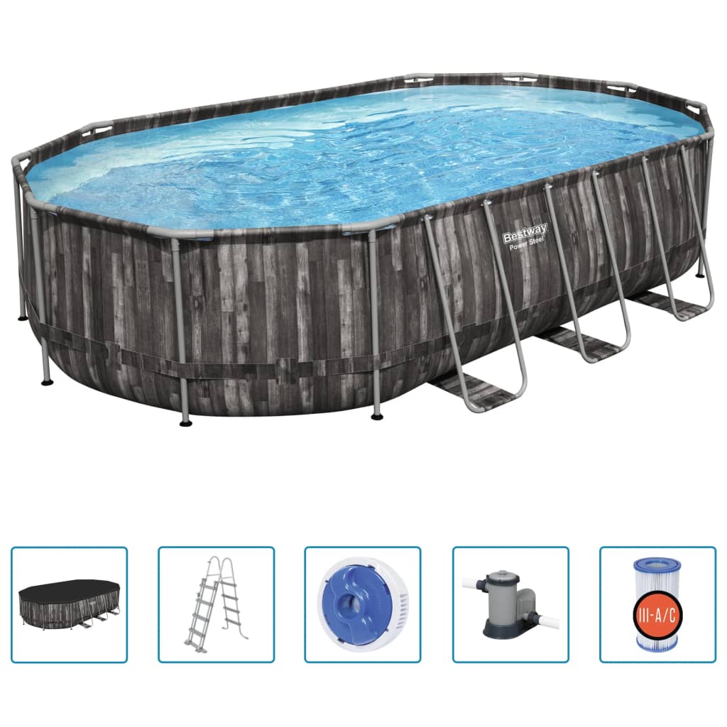 Bestway Set Piscina Ovale Power Steel 488x305x107 cmcod mxl 93901