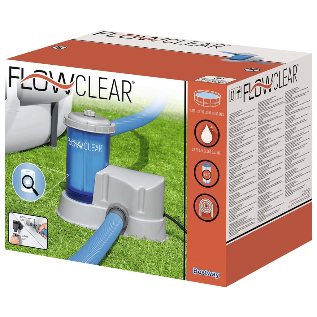 Bestway Pompa con Filtro a Cartuccia Trasparente Flowclear 3202692