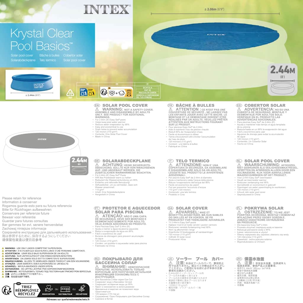 INTEX Copertura Solare per Piscina Blu 206 cm in Polietilene 3202954