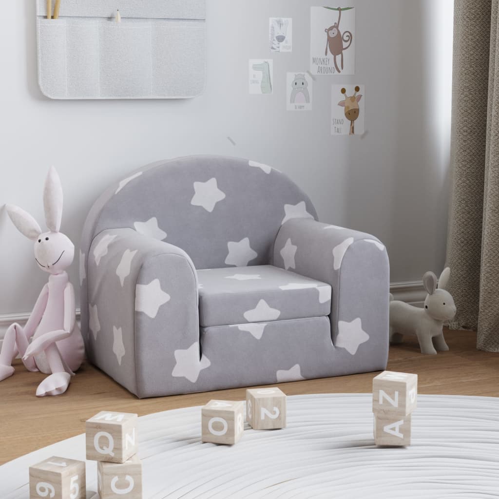 Divano Letto Bambini Grigio Chiaro con Stelle Morbido Peluche 357016