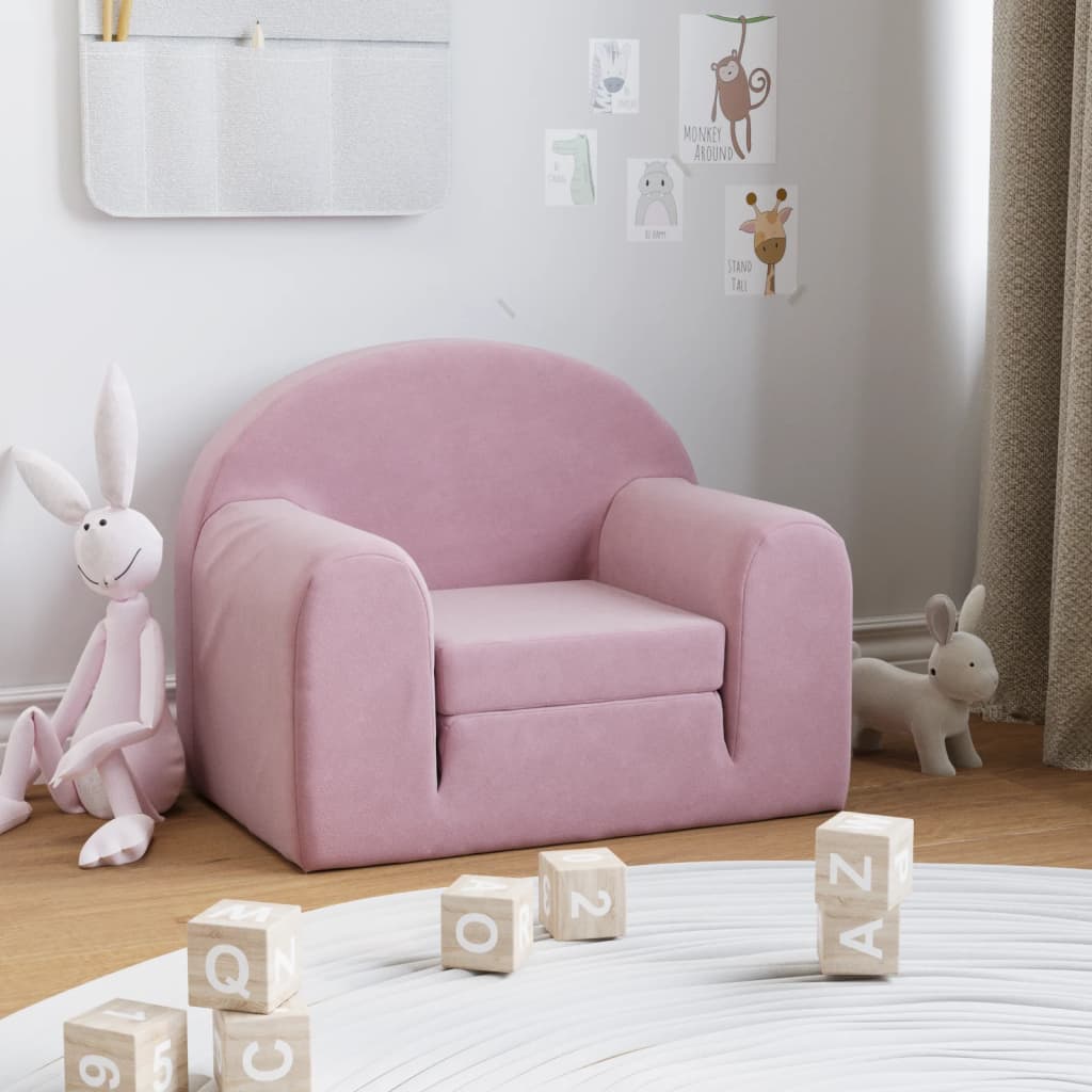 Divano Letto per Bambini Rosa in Morbido Peluche 357021