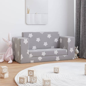 Divano Letto Bambini a 2 Posti Grigio Chiaro con Stelle Peluche 357034