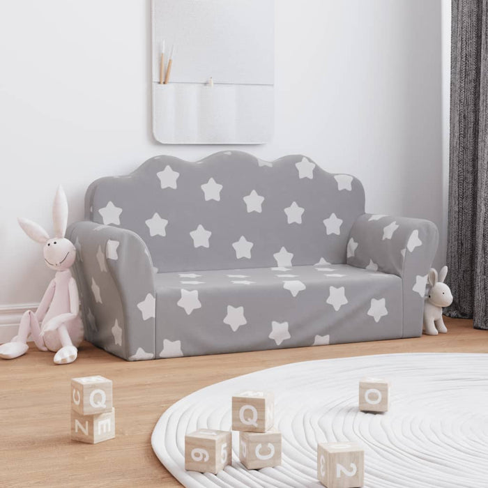 Divano Bambini 2 Posti Grigio Chiaro con Stelle Morbido Peluchecod mxl 86399