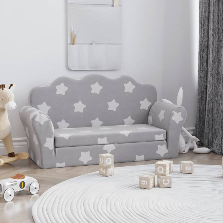 Divano Letto Bambini a 2 Posti Grigio Chiaro con Stelle Peluchecod mxl 110366