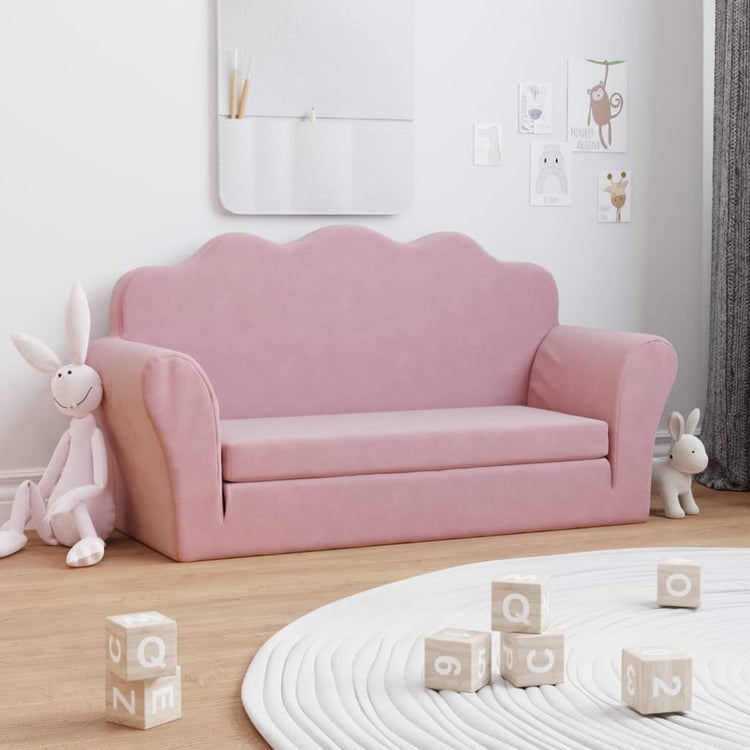 Divano Letto per Bambini a 2 Posti Rosa in Morbido Peluche 357063