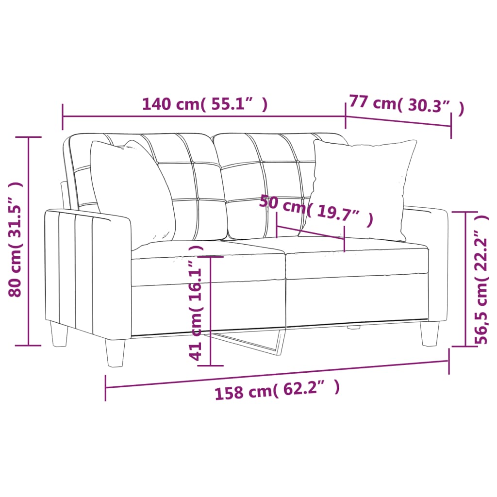 Divano a 2 Posti con Cuscini Crema 140 cm in Similpelle 3200804