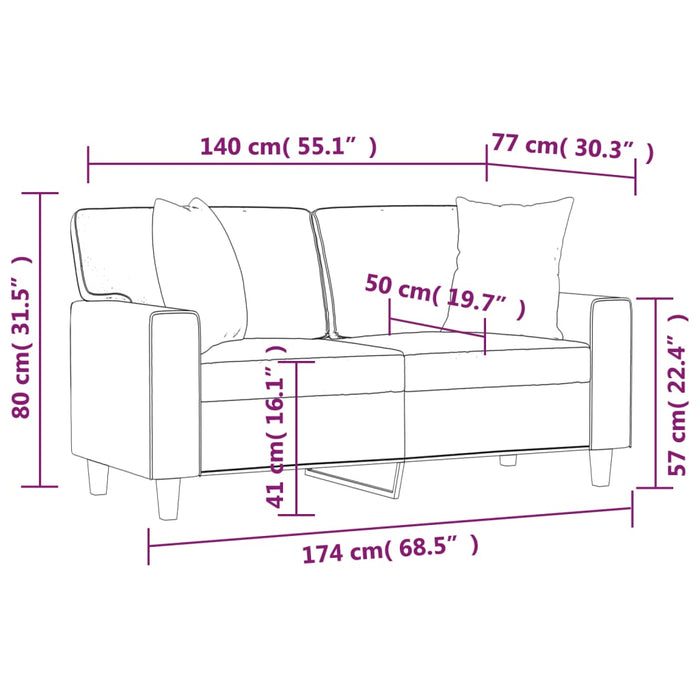 Divano a 2 Posti con Cuscini Grigio 140 cm in Similpelle 3200868