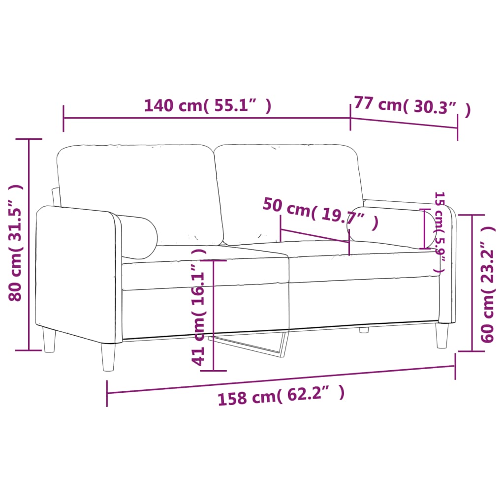 Divano a 2 Posti con Cuscini Marrone 140 cm in Velluto 3200888