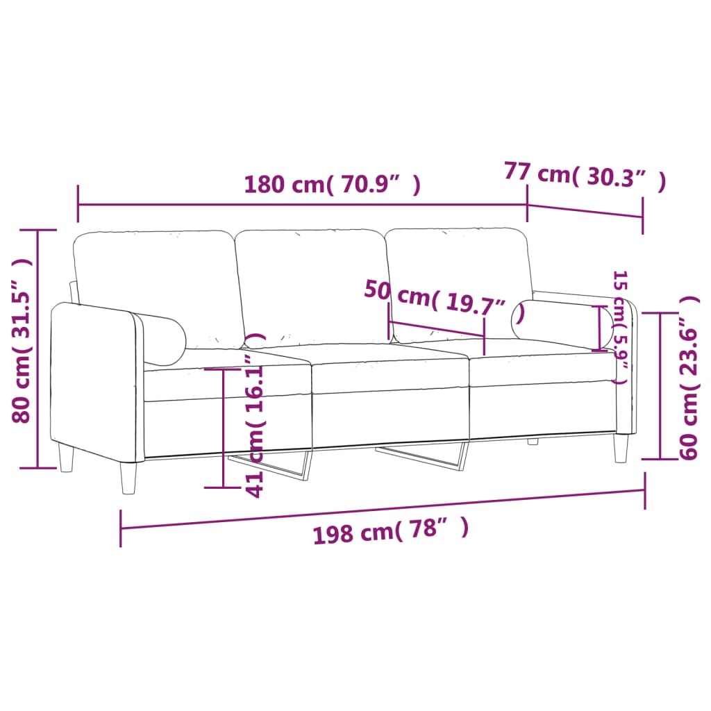 Divano a 3 Posti con Cuscini Rosa 180 cm in Velluto 3200894