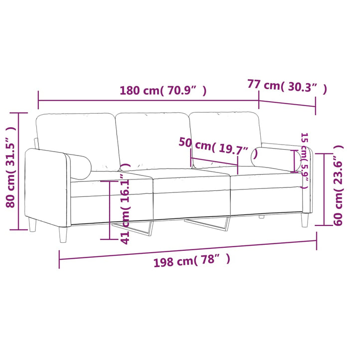 Divano a 3 Posti con Cuscini Marrone 180 cm in Velluto 3200898