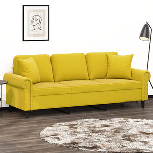 Divano a 3 Posti con Cuscini Giallo 180 cm in Vellutocod mxl 75185