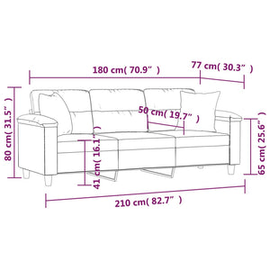 Divano a 3 Posti con Cuscini Nero 180 cm Tessuto Microfibra 3200980