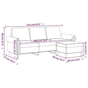 Divano a 3 Posti con Poggiapiedi Marrone 180 cm in Velluto 3201222